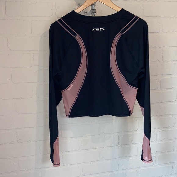 Athleta ignite shirt Palermo pink and black stretch with mesh xl cropped NEW - Picture 8 of 10
